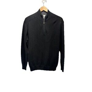 Alex Cannon Mens Large Black Cotton Blend Quarter Zip Fleece Pullover Sweater L
